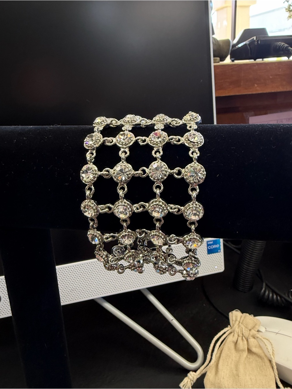 Crystal Link Stretch Bracelet - Silver Tone